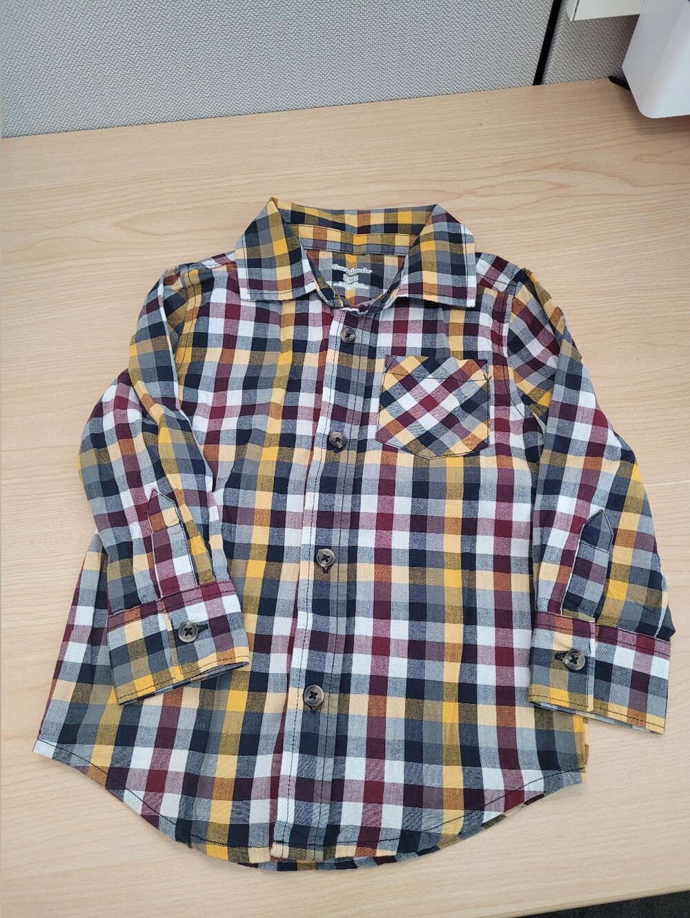 Garanimals yellow, red, blue, and white plaid cotton shirt for boys size 2T